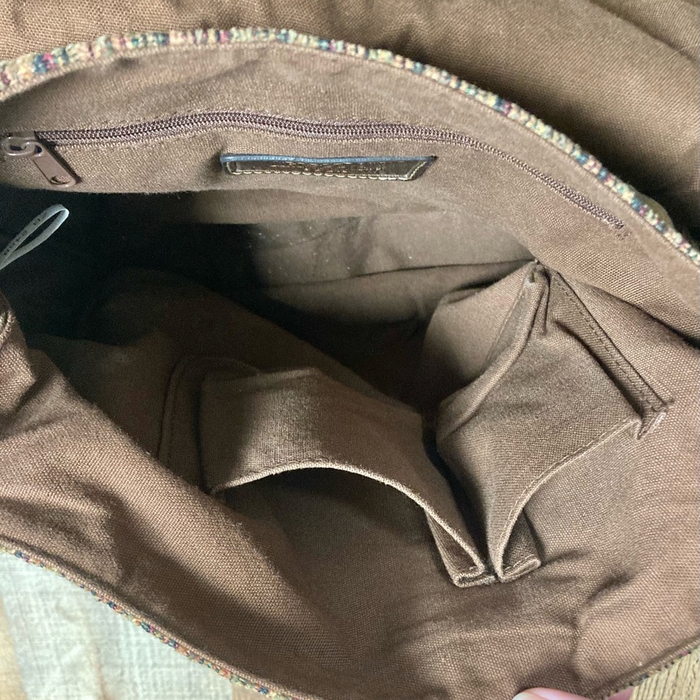 Fossil Corduroy Stripe Messenger Bag Brown Earth Tone Crossbody Tapestry Bag - Picture 6 of 13